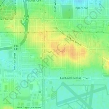 Town of Lake topographic map elevation - Thumbnail 