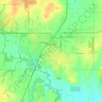 Osage City topographic map, elevation, terrain