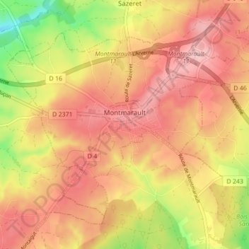Montmarault topographic map, elevation, terrain