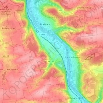 Bavaria topographic map, elevation, terrain