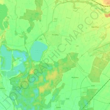 Troubky topographic map, elevation, terrain