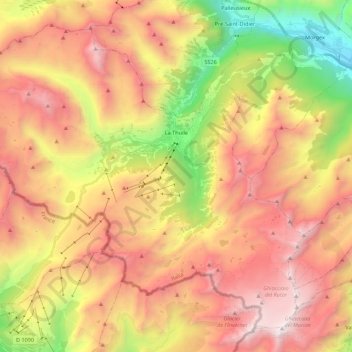 La Thuile topographic map, elevation, terrain