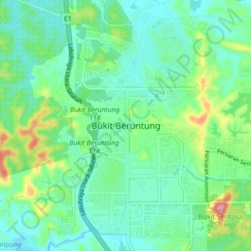 Bukit Beruntung topographic map, elevation, terrain