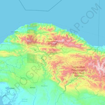 Tambrauw topographic map, elevation, terrain