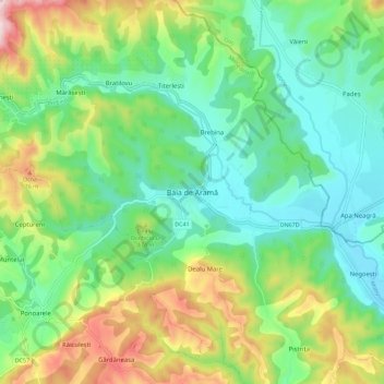 Baia de Aramă topographic map, elevation, terrain