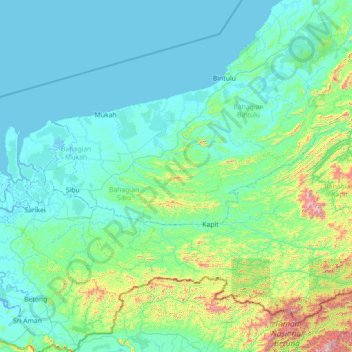 Rajang River topographic map, elevation, terrain