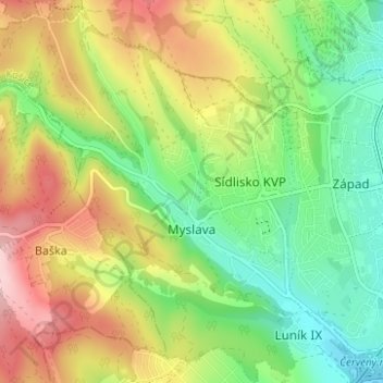 Myslava topographic map, elevation, terrain
