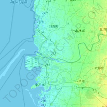 Kouhu Township topographic map, elevation, terrain