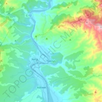 Tivenys topographic map, elevation, terrain