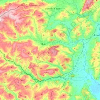 River Clun topographic map, elevation, terrain