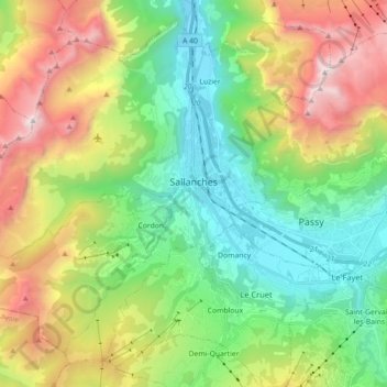 Sallanches topographic map, elevation, terrain