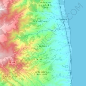 Badolato topographic map, elevation, terrain