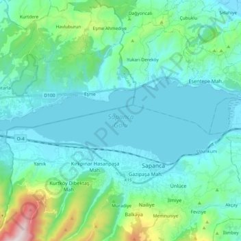 Lake Sapanca topographic map, elevation, terrain