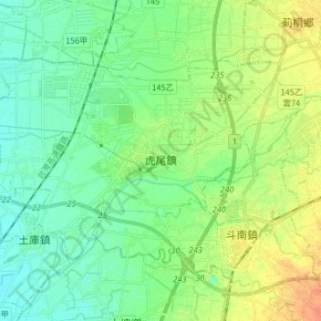 Huwei Township topographic map, elevation, terrain