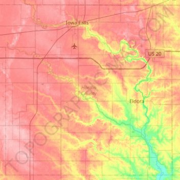 Hardin County topographic map, elevation, terrain