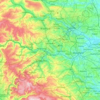 River Calder topographic map, elevation, terrain