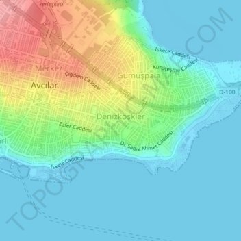 Denizköşkler Mahallesi topographic map, elevation, terrain