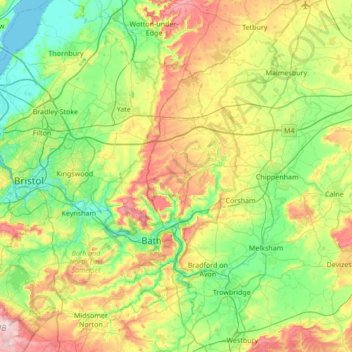 River Avon topographic map, elevation, terrain