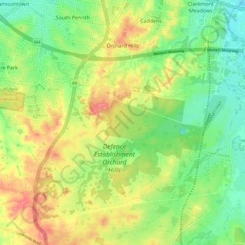 Orchard Hills topographic map, elevation, terrain