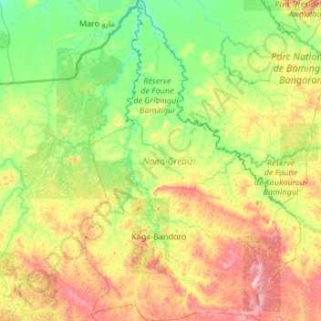 Nana-Grébizi topographic map, elevation, terrain