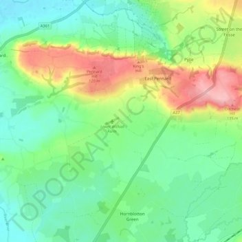 East Pennard topographic map, elevation, terrain