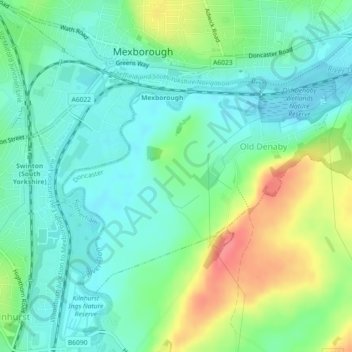 Denaby topographic map, elevation, terrain