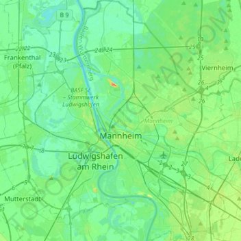 Mannheim topographic map, elevation, terrain