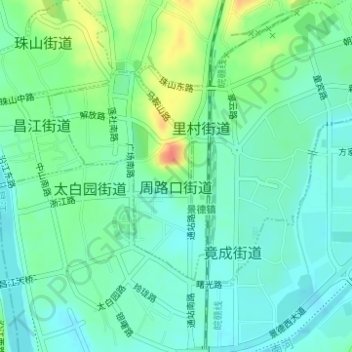 Zhoulukou Subdistrict topographic map, elevation, terrain