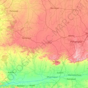 Dhar topographic map, elevation, terrain