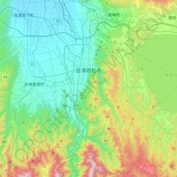 Aizuwakamatsu topographic map, elevation, terrain