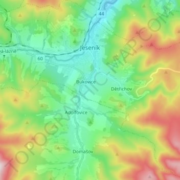 Jeseník topographic map, elevation, terrain