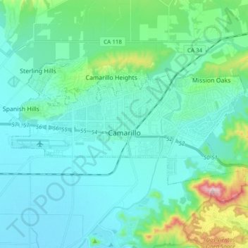 Camarillo topographic map, elevation, terrain