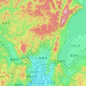 Kyoto topographic map, elevation, terrain