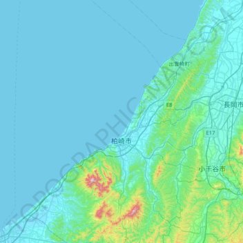 Kashiwazaki topographic map, elevation, terrain