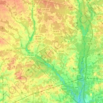 Pittsgrove Township topographic map, elevation, terrain