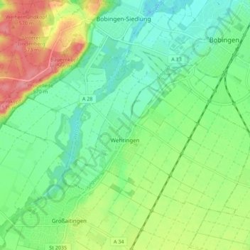 Wehringen topographic map, elevation, terrain