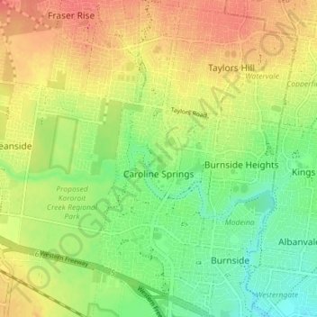 Caroline Springs topographic map, elevation, terrain