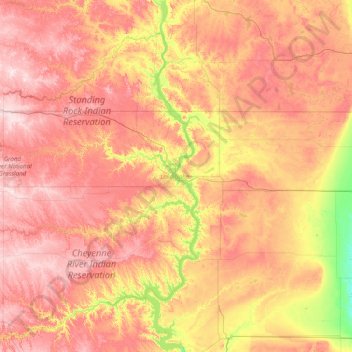 Lake Oahe topographic map, elevation, terrain