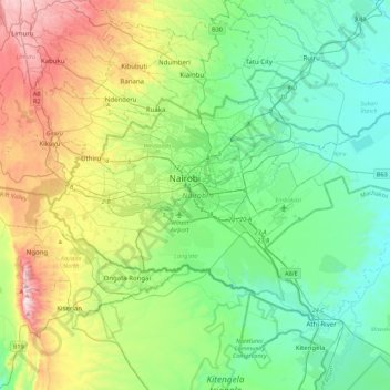 Nairobi topographic map, elevation, terrain