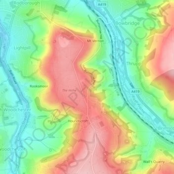 Rodborough Common topographic map, elevation, terrain