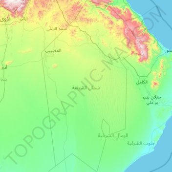 Ash Sharqiyah North Governorate topographic map, elevation, terrain