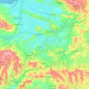 South Somerset topographic map, elevation, terrain