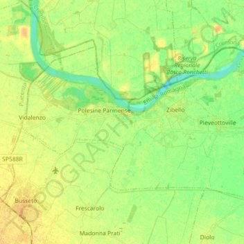 Polesine Zibello topographic map, elevation, terrain