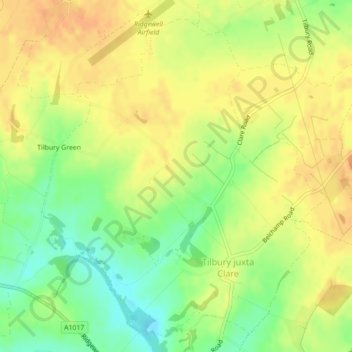 Tilbury Juxta Clare topographic map, elevation, terrain