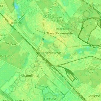 Niederschöneweide topographic map, elevation, terrain