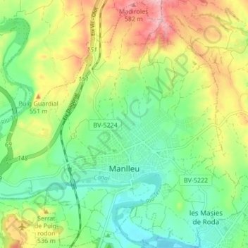 Manlleu topographic map, elevation, terrain