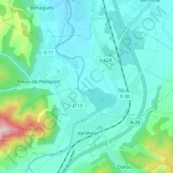 Varilhes topographic map, elevation, terrain