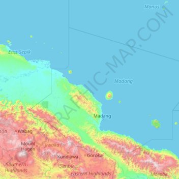Madang topographic map, elevation, terrain