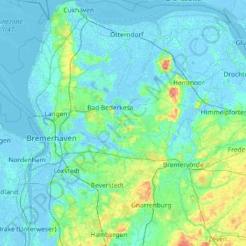 Landkreis Cuxhaven topographic map, elevation, terrain