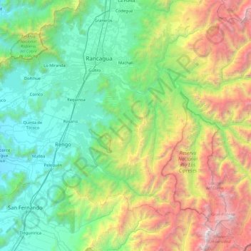 Machalí topographic map, elevation, terrain